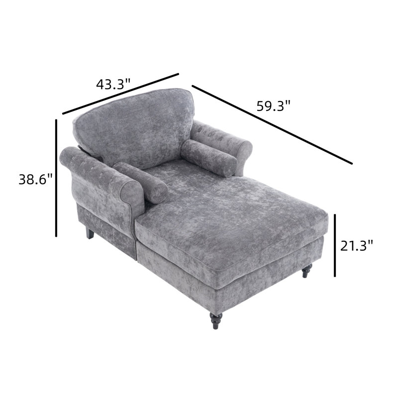 Fauteuil inclinable intérieur en chenille avec coussin large et méridienne rembourrée, Gris clair