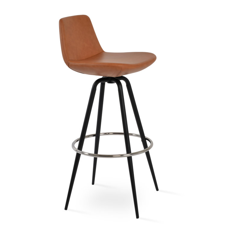 Tabouret pivotant Pera Max, Tabouret de bar (siège d'une hauteur de 29 po), Noir, Cuir véritable noir