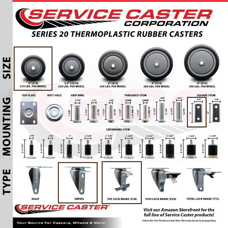 4 Piece Thermoplastic Rubber Caster Set