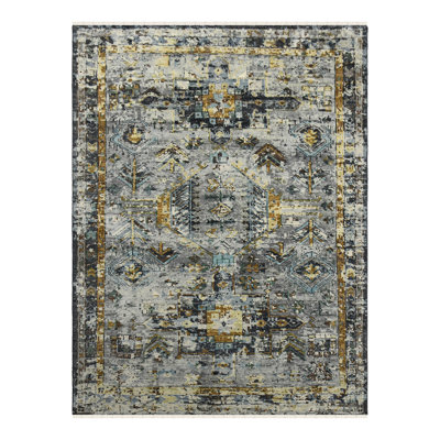 Tapis gris en laine noué à la main Southwestern