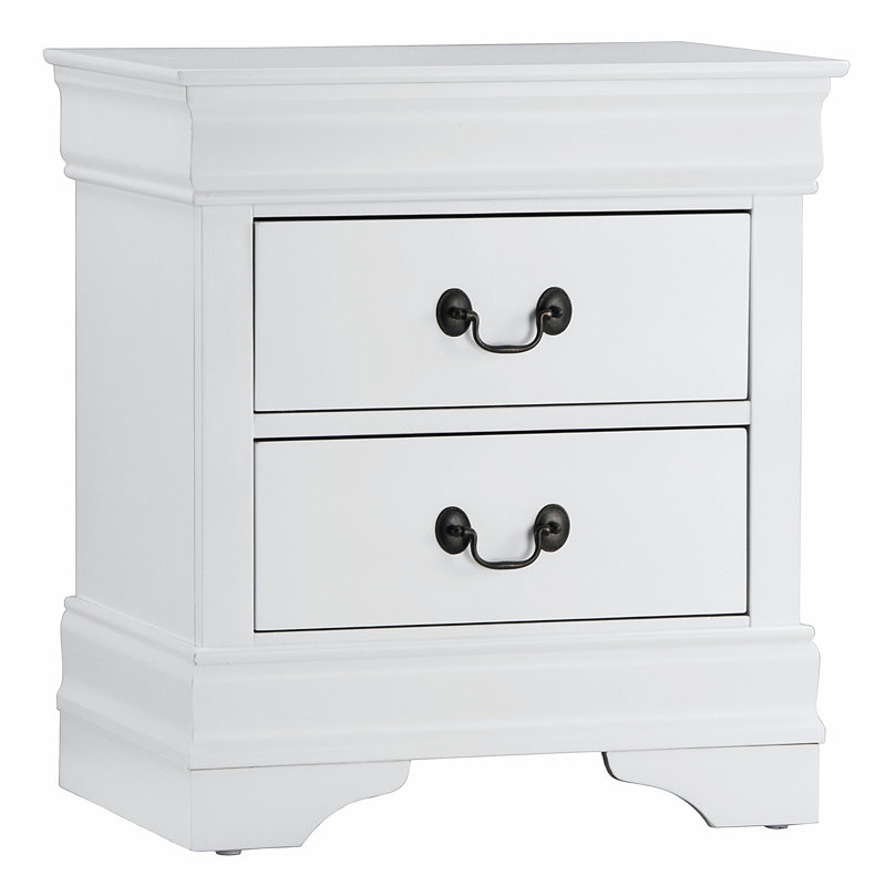 Table de chevet de style traditionnel blanc brillant 1 pièce table de chevet à poignée rétractable style antique, Blanc