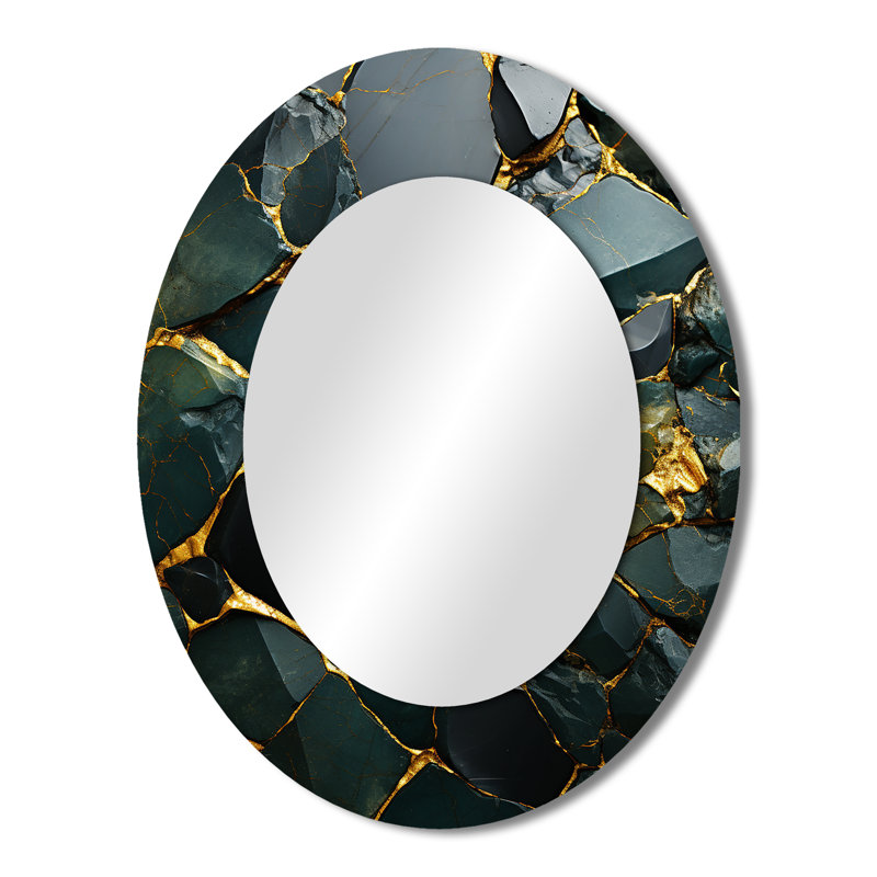 Miroir mural moderne vert et doré, 43 po x 33 po