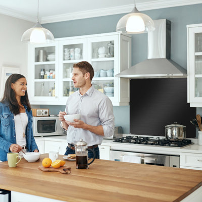 29.5"x 29.5" Black Stainless Steel Backsplash for Stove & Range Hood - Matte Finish Kitchen Backsplash Panel with Pre-Drilled Holes for Countertop