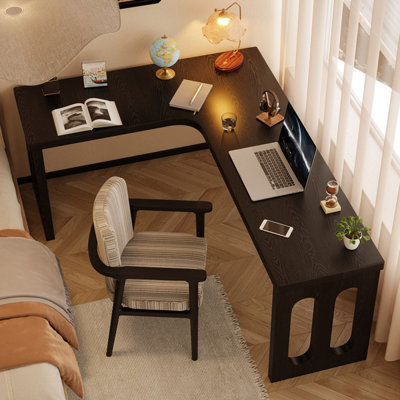 78.74"+47.24" Black L-Shaped Solid Wood Office Sets