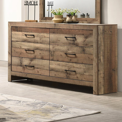 1pc Rustic Plank-Style Rich Natural Finish Six Drawers Dresser Wooden Bedroom Furniture Contemporary Modern Transitional