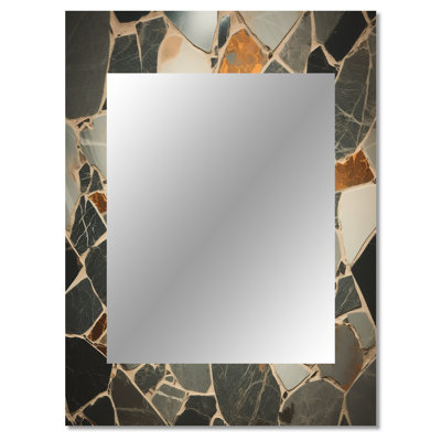 Grey Abstract Harmony In Tiles II - Tile Decorative Mirror, Modern Large Wall Mirror, Printed Metal Art