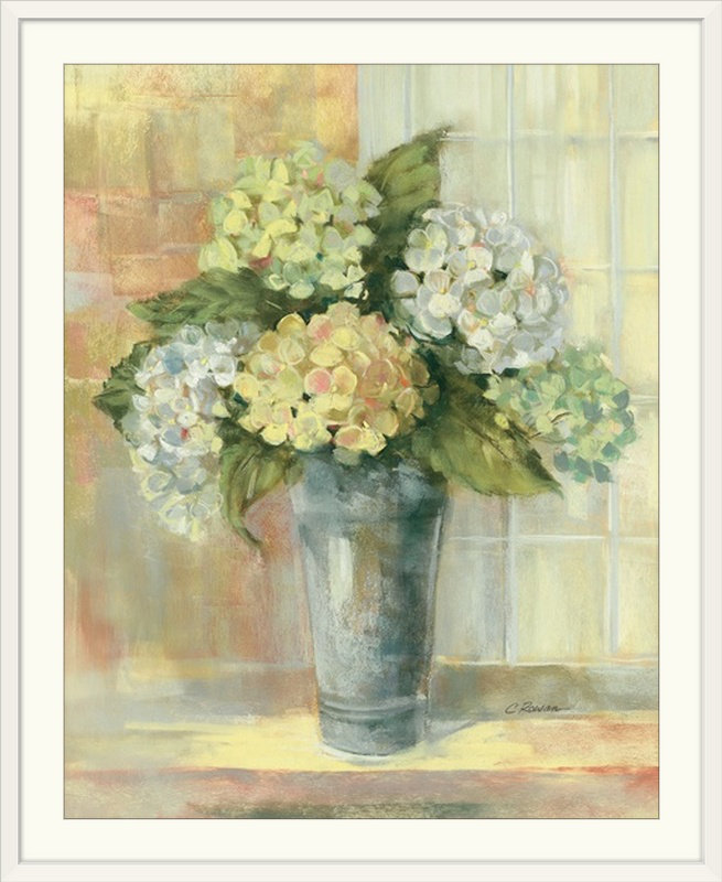" Yellow Hydrangea " by Carol Rowan, White Framed, 28" H x 24" W x 1" D