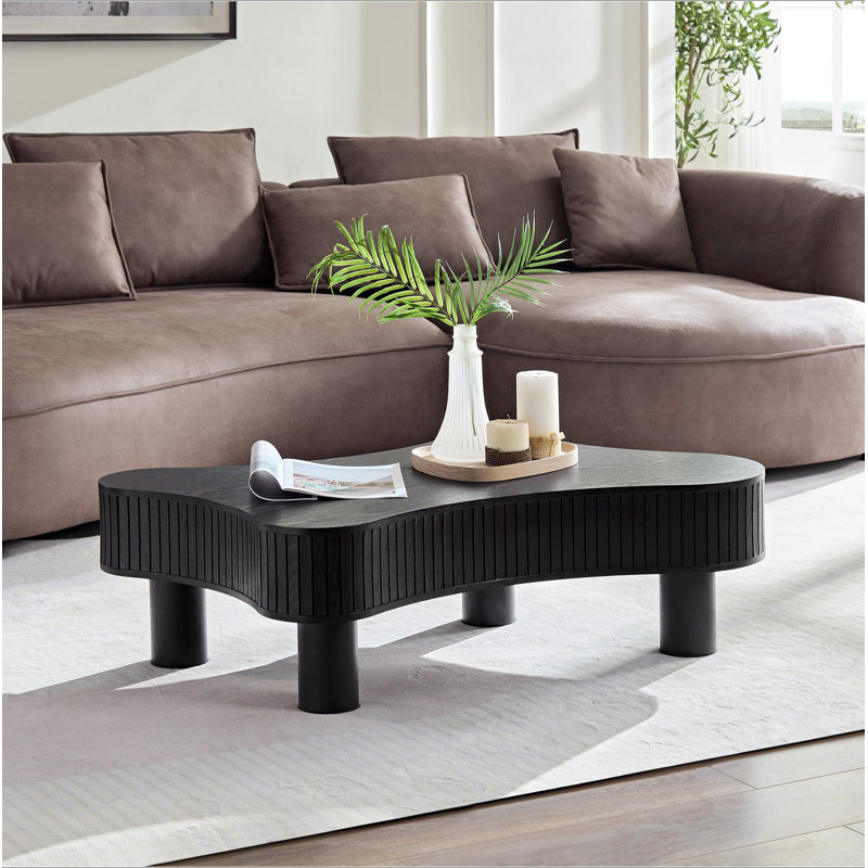 Table basse cylindrique moderne en bois de 42,52 pouces fabriquée à la main de forme irrégulière pour le salon, petite table basse avec piédestal robuste