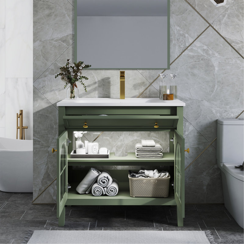 Meuble-lavabo de salle de bain 35,6 po Mid-Century, Green