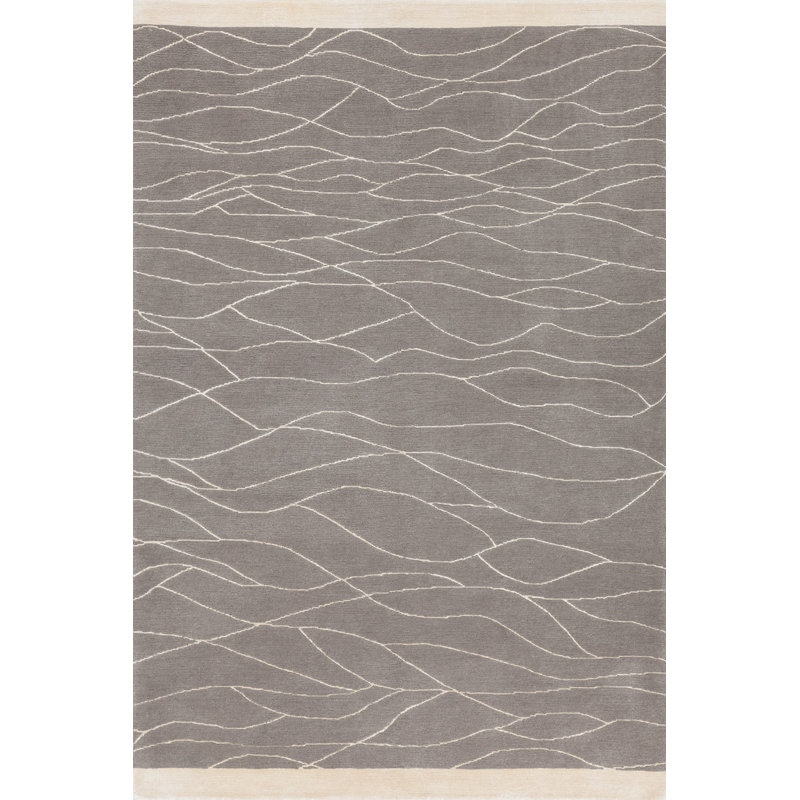 Web Abstract Area Rug in Gray/Ivory, Runner 3' x 9'