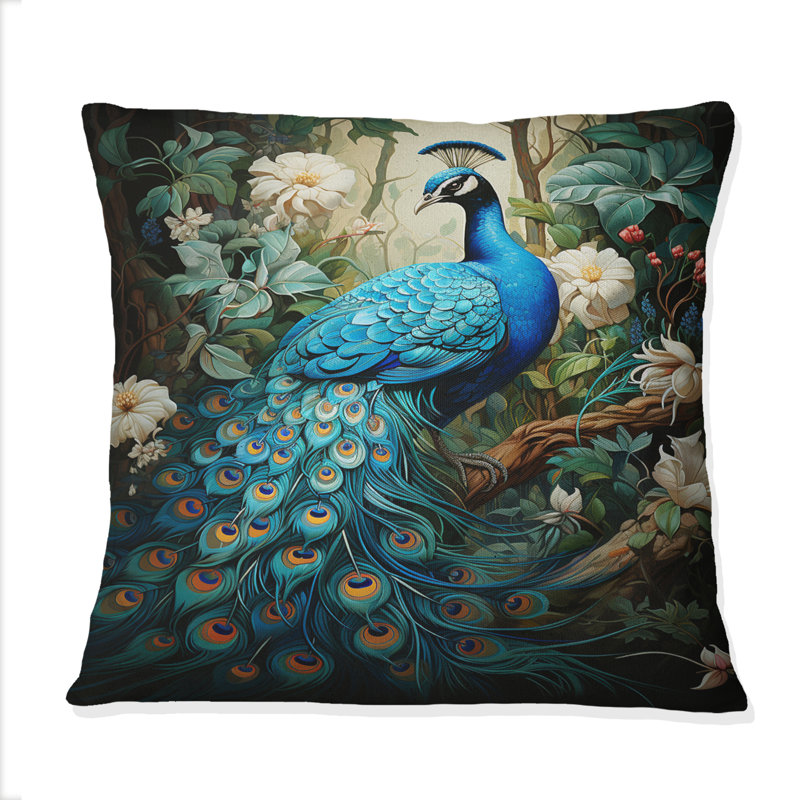 Coussin Teal Peacock - imprimé paon