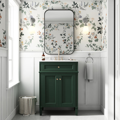 24 French - Style Bathroom Vanity With 2 Doors And Drawer, Smooth Gliding Rails, Adjustable Shelf, Glossy Ceramic Sink, Suitable For Various Home Styles Vintage Inspired Handles, Soft Close Hinges,