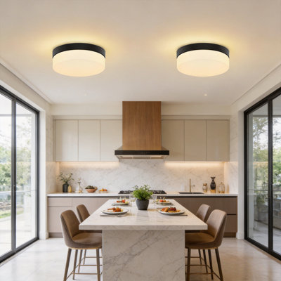 2-Pack 12" Flush Mount Ceiling Light, 5CCT Dimmable With Milky Glass Shade, Matte Black Finish For Living Room Bedroom