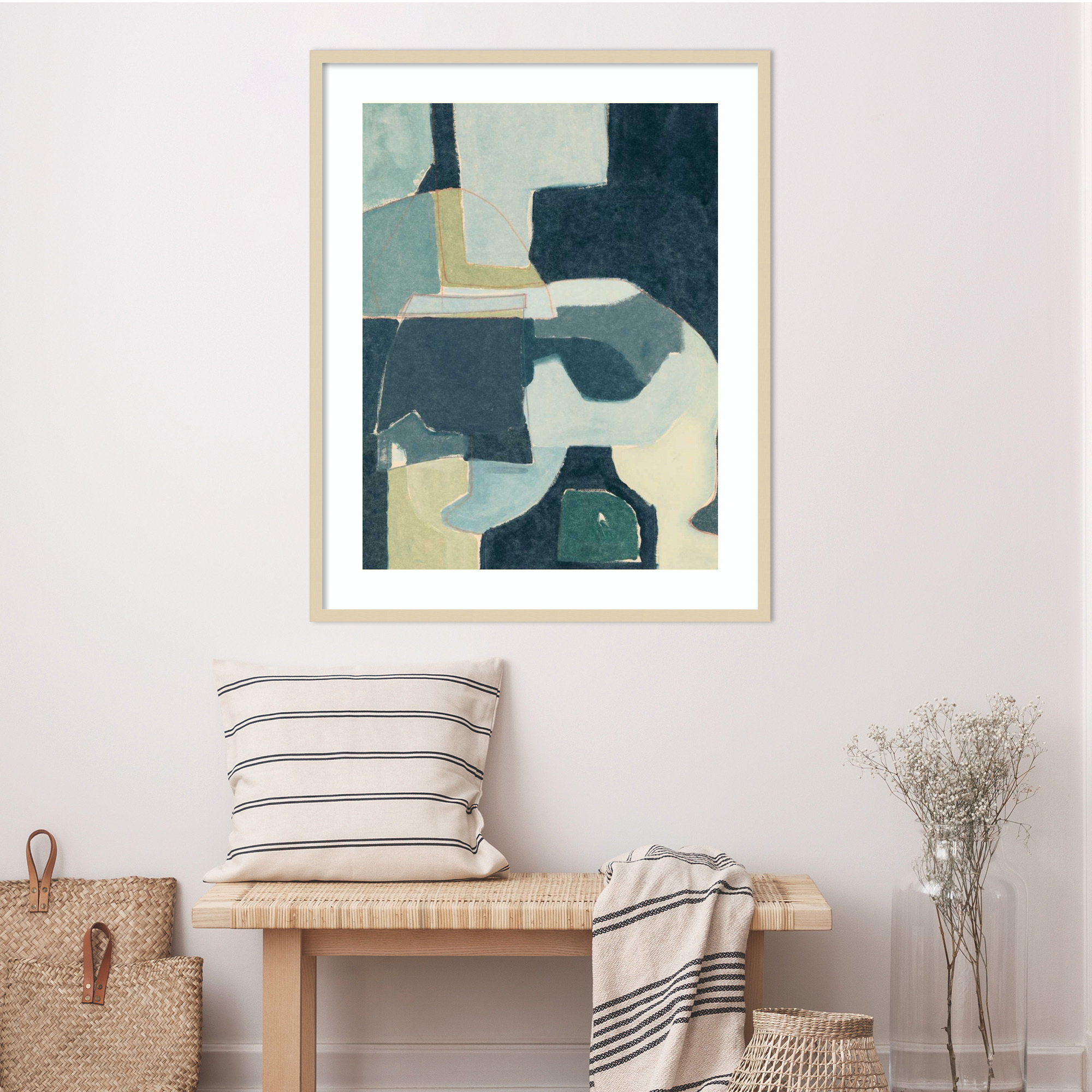 Blue Note III by Rob Delamater, 41" H x 33" W x 1" D, Brown Framed