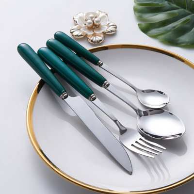 16 Pieces Cutlery Sets, Mirror Polish, Stainless Steel Flatware With Ceramic Handle, Knife Fork Spoon Eating Utensils Set, For Home/Office/Party