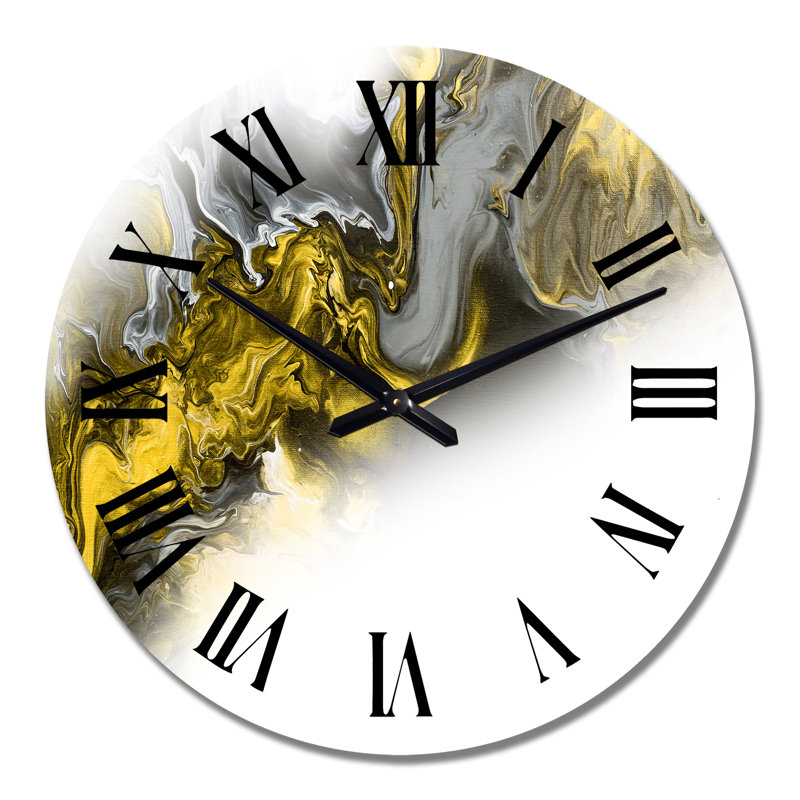 Horloge murale moderne en marbre jaune et gris sur fond blanc, Moyen