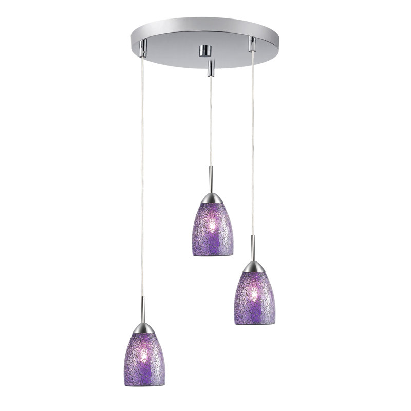 Luminaire suspendu grappe 3 lumières Isaak, Bronze, Mauve mosaïque