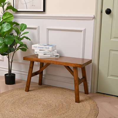 Handcrafted Solid Wood Bench, 30" - Farmhouse-Style Entryway Seating for Living & Dining Room, Rustic Design, Natural Finish