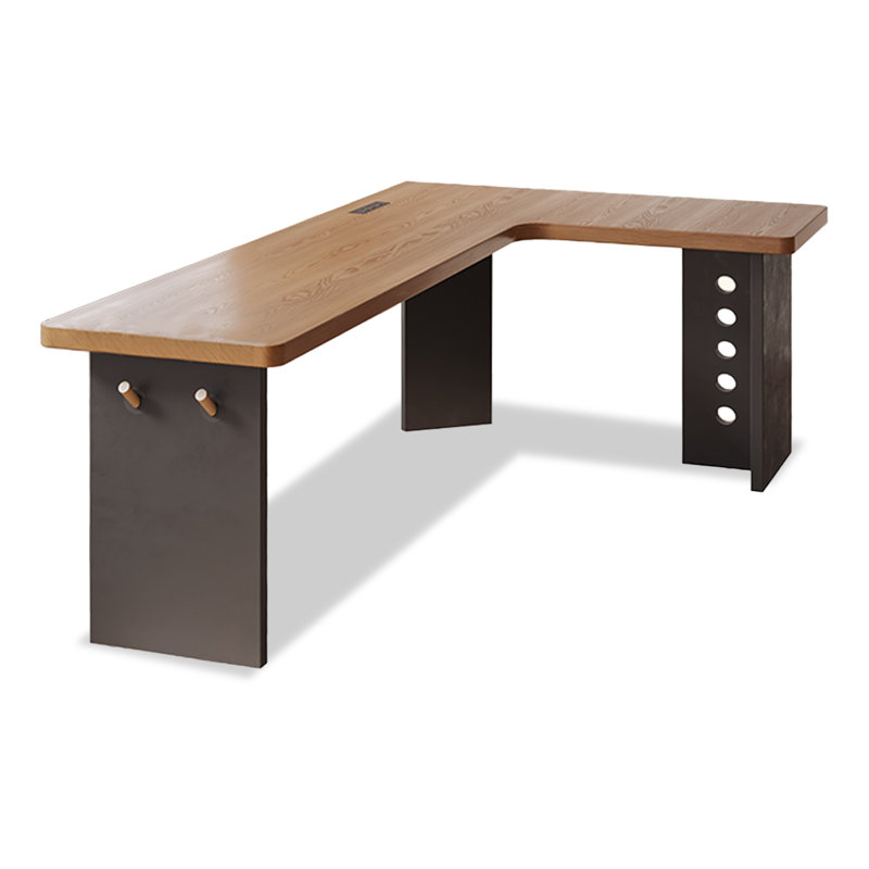 Bureau en L en bois massif avec base en métal, H 29,53 po x l 55,12 po x P 39,37 po
