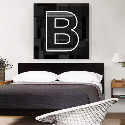 Art moderne noir et blanc, lettre B - reproduction d'art textuel sur toile tendue