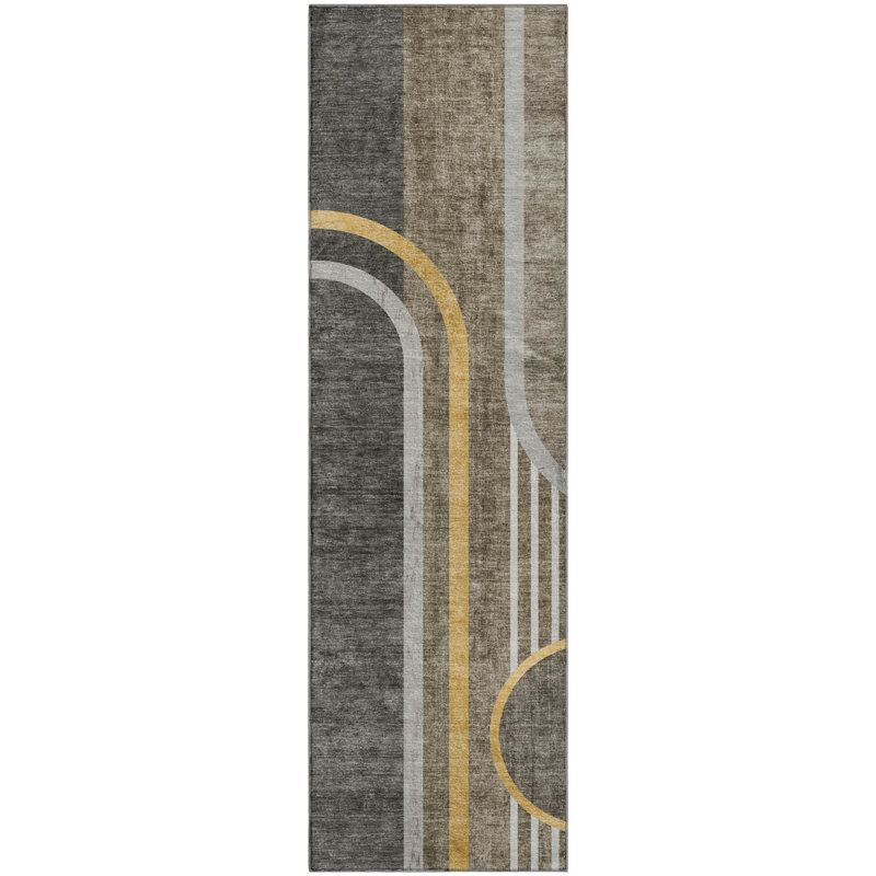 Premium Machine Washable Cerrito AMF532 Taupe Rug, Runner 2'3" x 7'6"