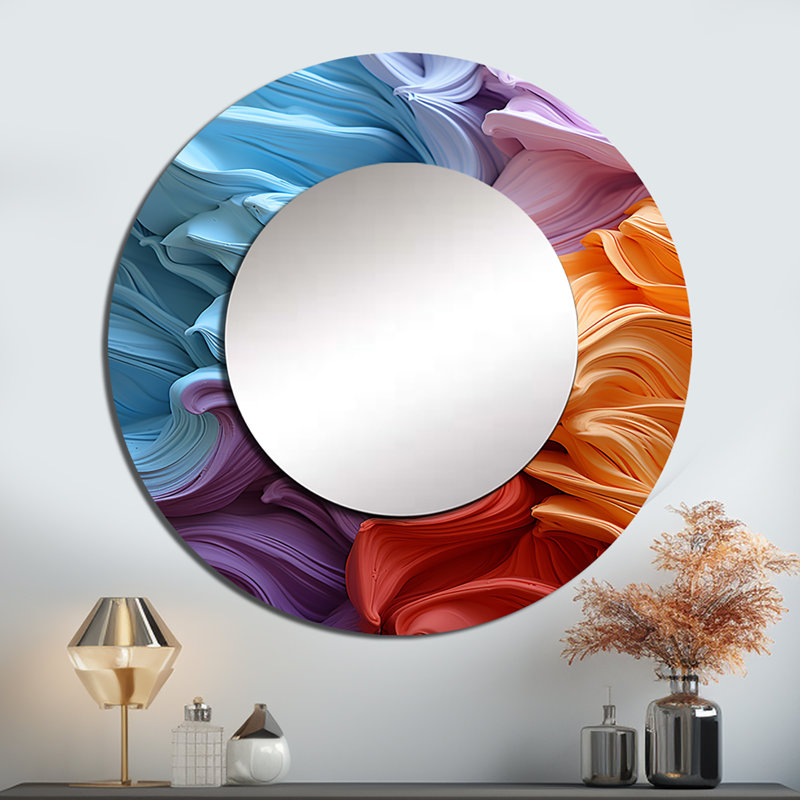 Tissu arc-en-ciel résidu - miroir décoratif de formes abstraites, grand miroir mural rond moderne, impression d'art en métal