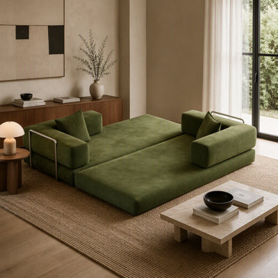 Canapé-lit convertible 79 po Teddy Couch 79 po, canapé en velours côtelé 5 en 1 avec mousse haute densité, dossier et accoudoirs en métal, housse lavable et poches latérales, noir