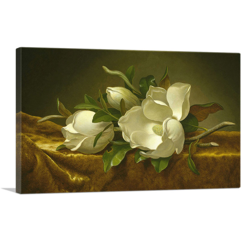«Magnolias on Gold Velvet Fabric 1890» par Martin Johnson Heade - reproduction d'art sur toile tendue