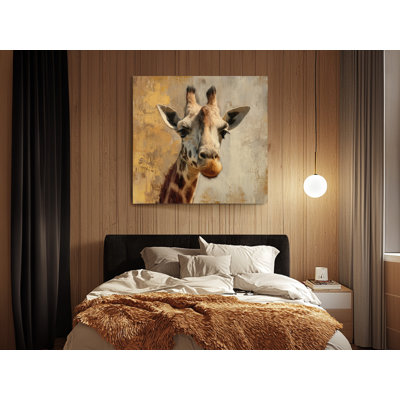 Modern Giraffe Portrait Canvas Wall Art, Rustic Wildlife Animal Canvas Print for Living Room, Beige and Brown Home Decor, Painting Reproduction