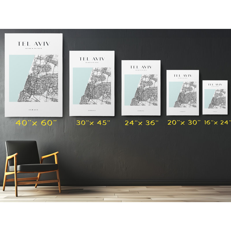 Tel Aviv Map Print Israel Canvas Print