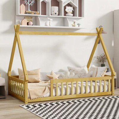 Wood Tent-shaped Floor Bed,Teepee Bed