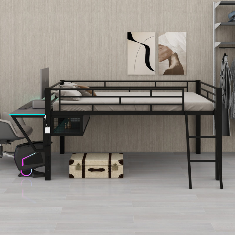 Mid Loft Gaming Bed, Includes Desk and LED