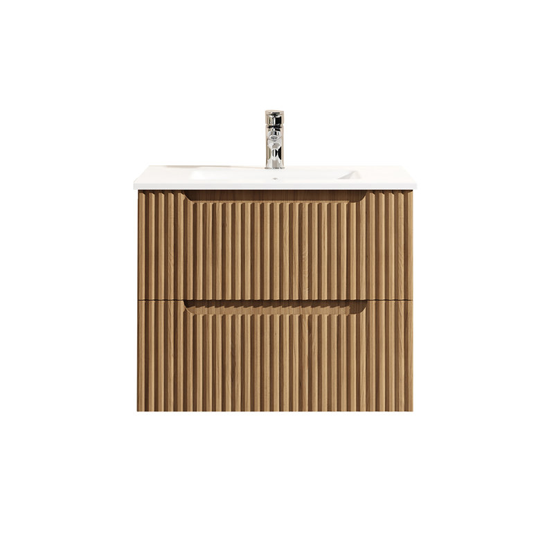 24" Walnut Wall Mounted Bathroom Vanity Modern Wall-Mounted Floating Bathroom Cabinet