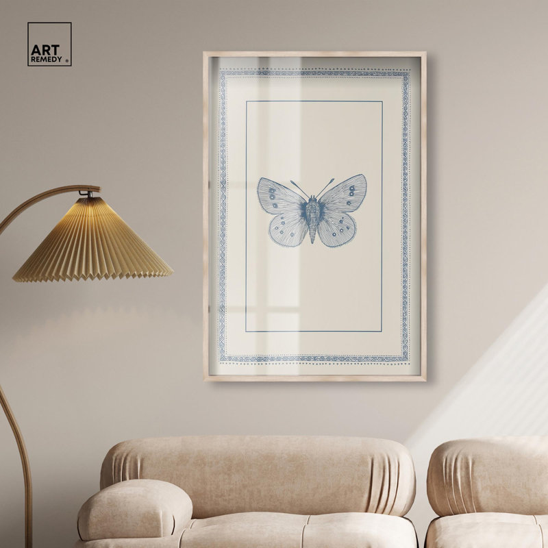 Décoration murale nature «Blue Butterfly I Shadowbox» par Art Remedy, H 46 po x l 31 po, Crème, crème