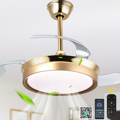 36" 3-Blade Gold Ceiling Fan with Lights and Remote Control, 6-Speed Latest DC Motor Ceiling Fan for Living Room, Bedroom