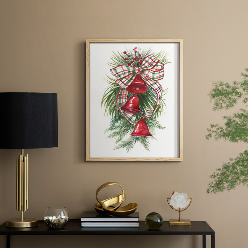 Holiday Bells Framed Print - Solid Wood, Natural, 30" H x 24" W