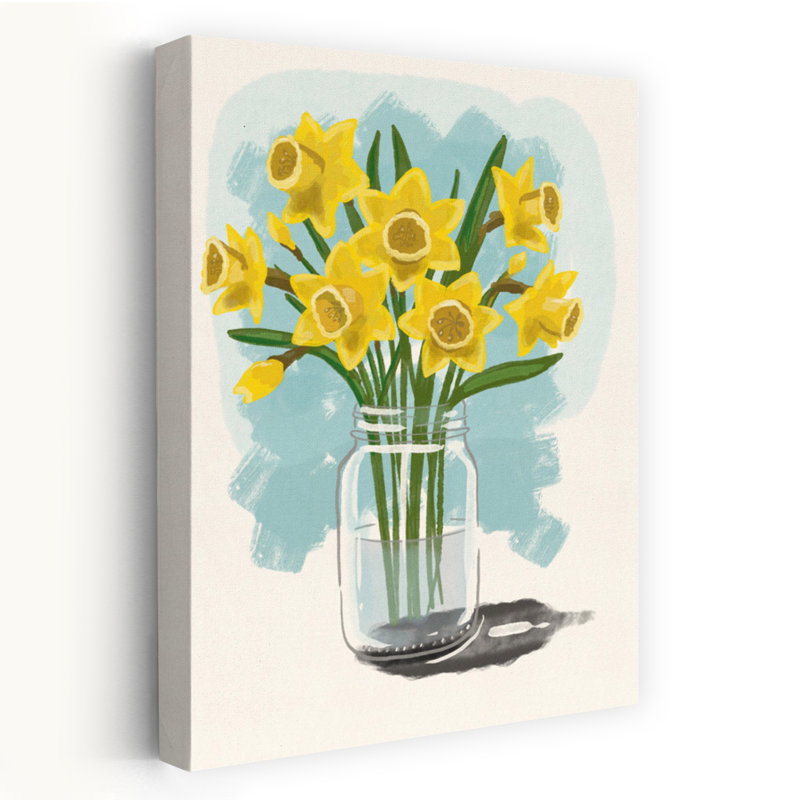 Yellow Daffodils In Jar Vibrant Contemporary Daffodil Nature Spring Wall Art Print 1 Piece Wrapped Canvas Wall Art
