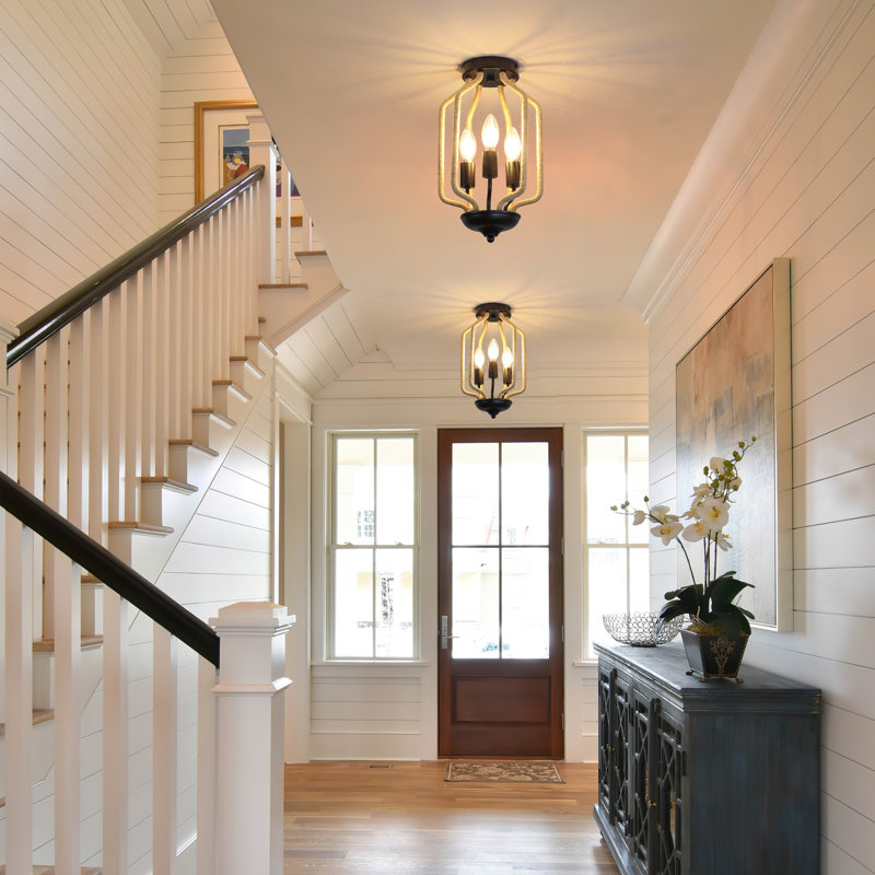 3-Light Rope-wrapped Flush Mount Light