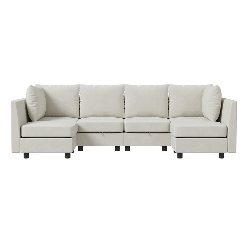 6-Piece U-Shaped Modular Sectional Sofa, Beige Chenille