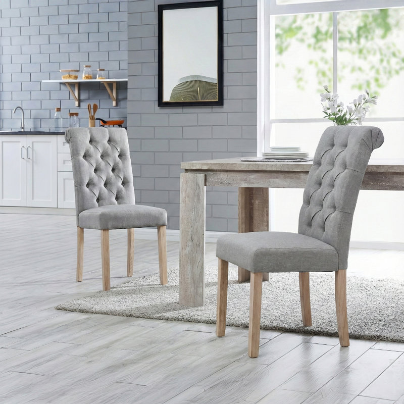 Monarda Roll Top Tufted Upholstered Side Chair, Light Gray