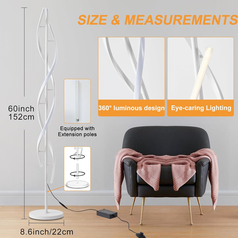 Spiral Modern Floor Lamp with Remote Control, White