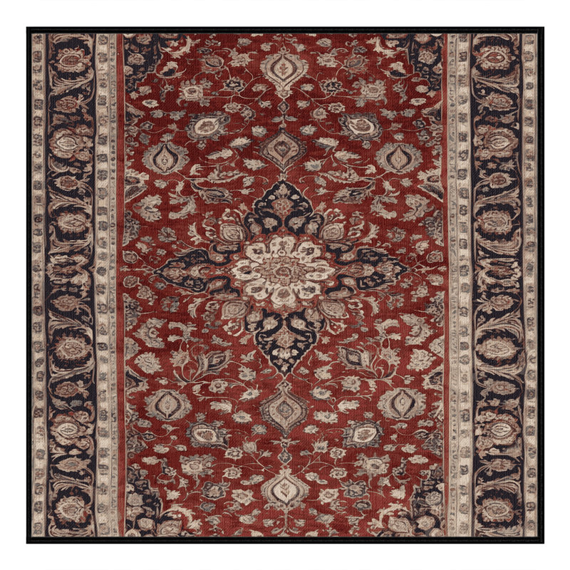 Machine Washable Persian Black Area Rug, Square 6'