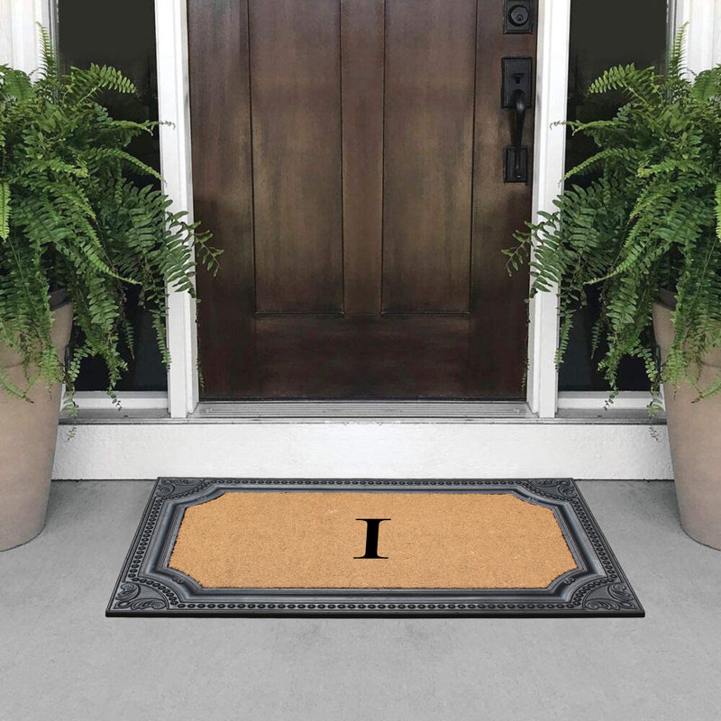 Paillasson en caoutchouc naturel et coco 24 "x 39" pour porte d'entrée, paillasson durable traité anti-perte de fibres, I