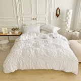 Nayoroom Rustic French Style Textured Flower Pinch Pleated Duvet Cover Set Solid Luxury Bedding Sets