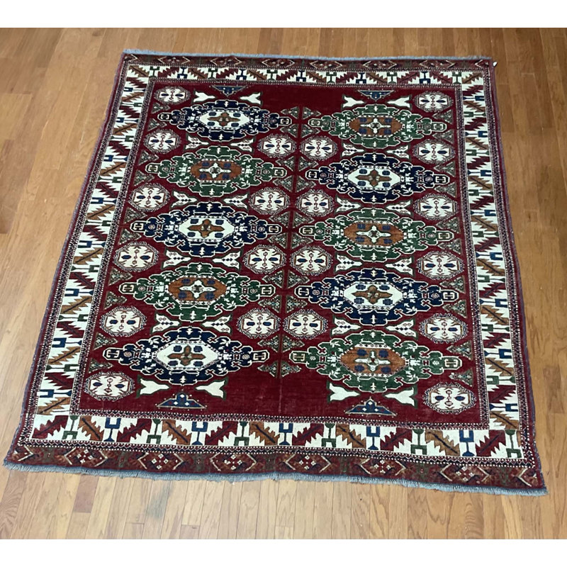 Afghan Vegetable Dyed Kazak Wool Rug 7'6" x 9"