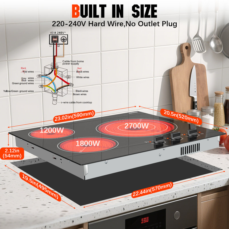 Karinear 24" Black Electric 3 Burner Cooktop