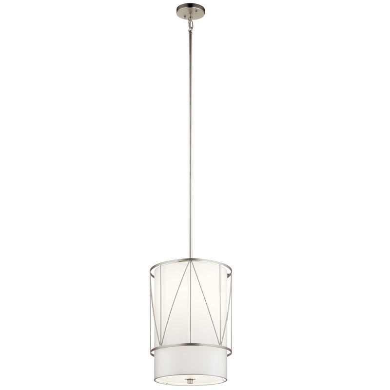 Luminaire suspendu cylindrique à 1 lumière Birkleigh, Nickel satiné