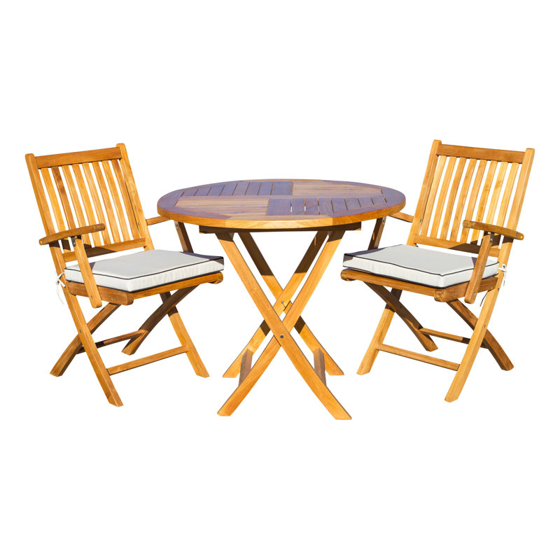 2 - Person Teak Wood Patio Dining Set with Round Table
