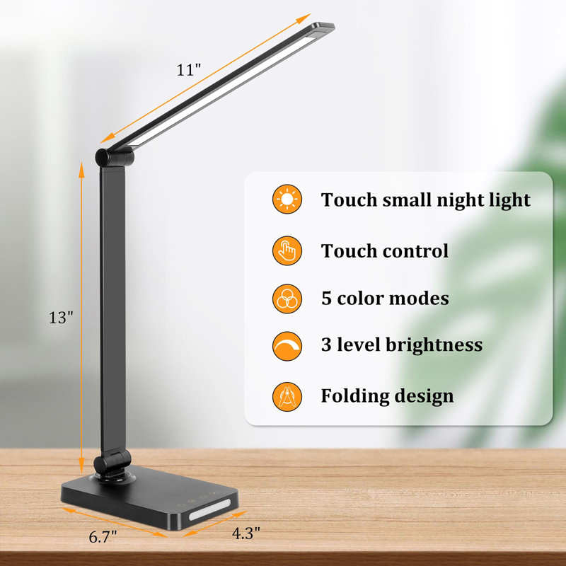 LED Desk Lamp with USB Ports,Touch Desk Lamps for Home Office with 5 Color Modes,3 Brightness Desk Light with Small Night Light,Reading Lamp Table Lamp for Bedroom Bedside Study(with adapter)
