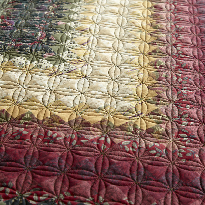 Ivory and Multicolor Microfiber King Reversible Quilt Set